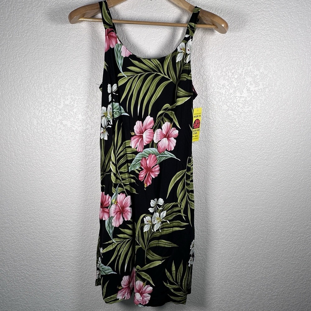 Puanani Womens Hawaiian Sundress Slip Dress Size XS Black Tropical Floral USA